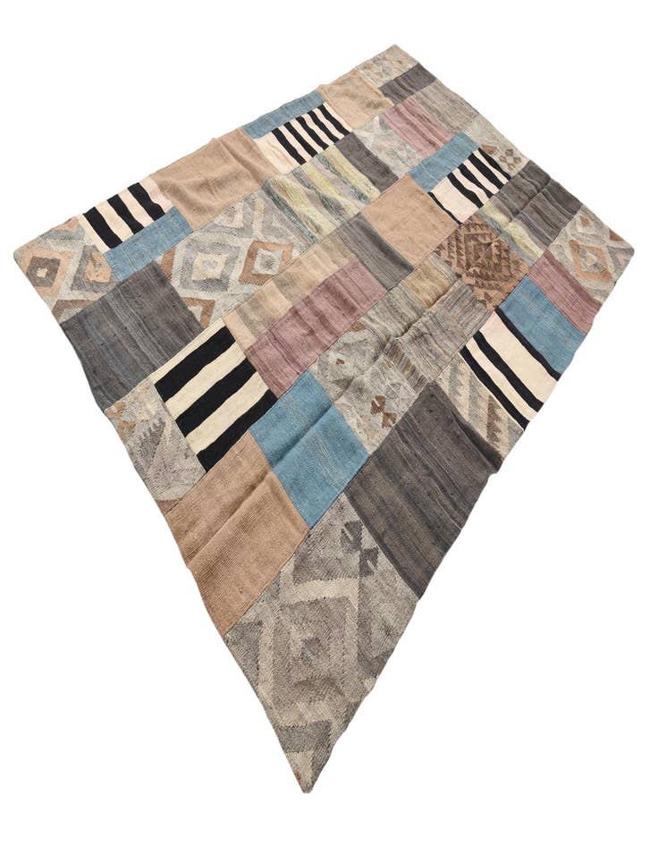 Detail image of 5' 3 x 8' Hand Woven Kilim Patchwork Wool Rug