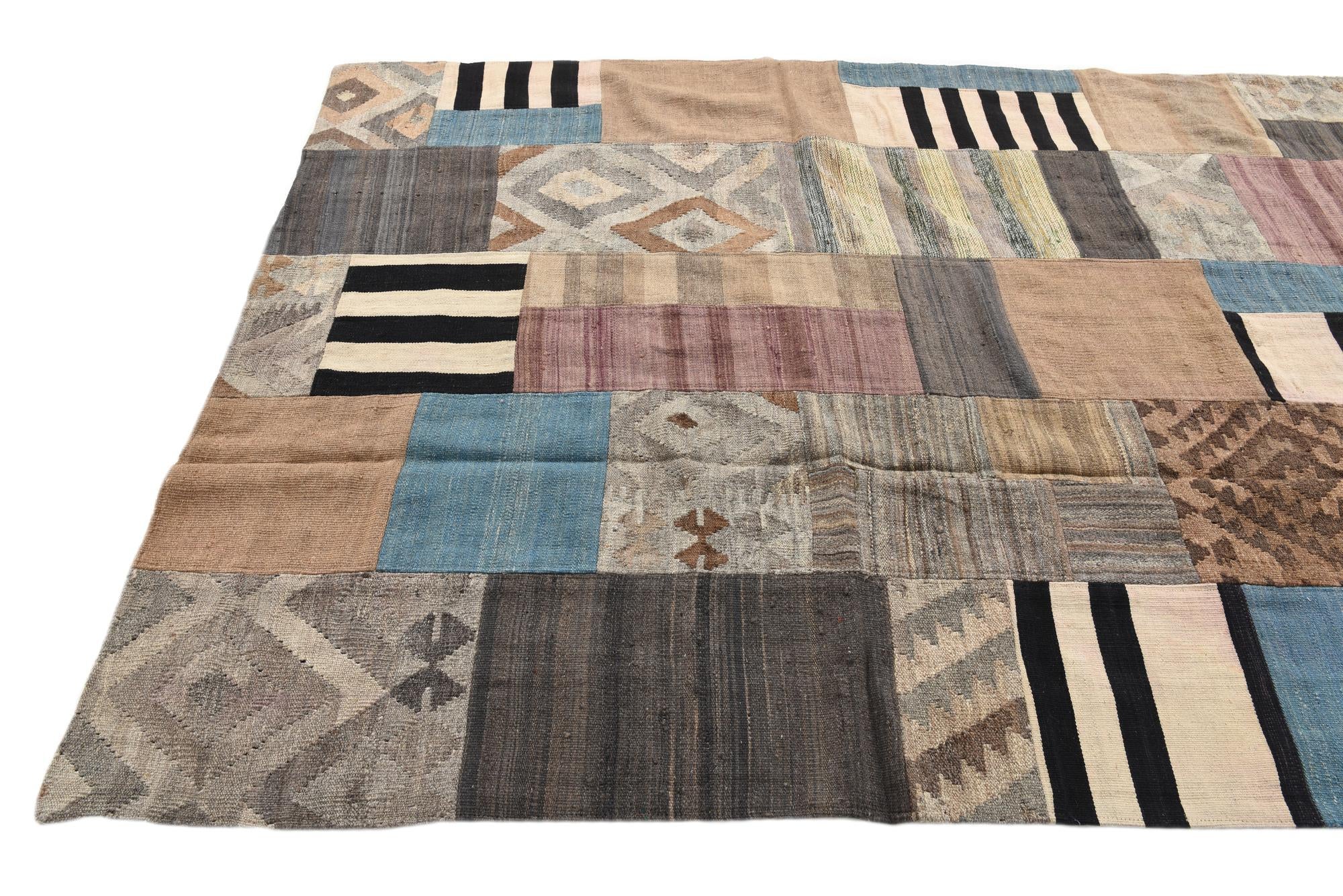 5' 3 x 8' Hand Woven Kilim Patchwork Wool Rug