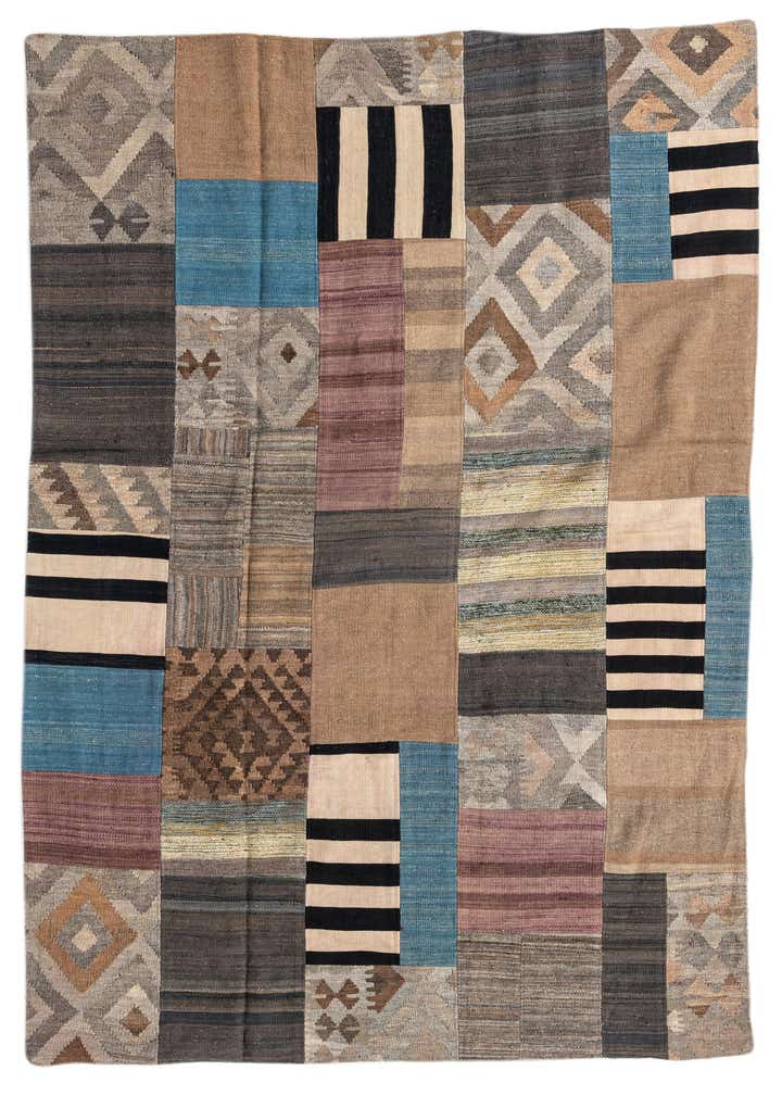 5' 3 x 8' Hand Woven Kilim Patchwork Wool Rug