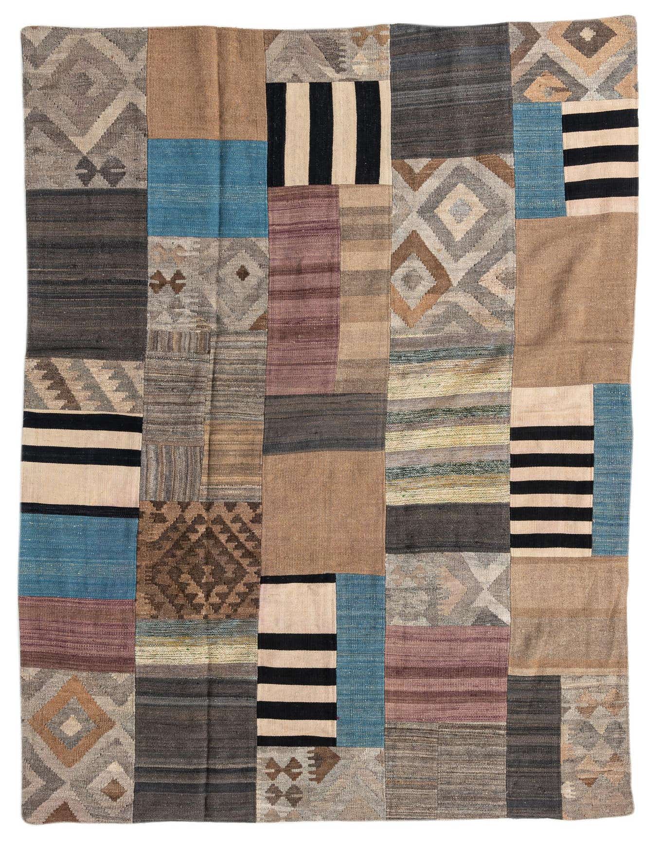 5' 3 x 8' Hand Woven Kilim Patchwork Wool Rug