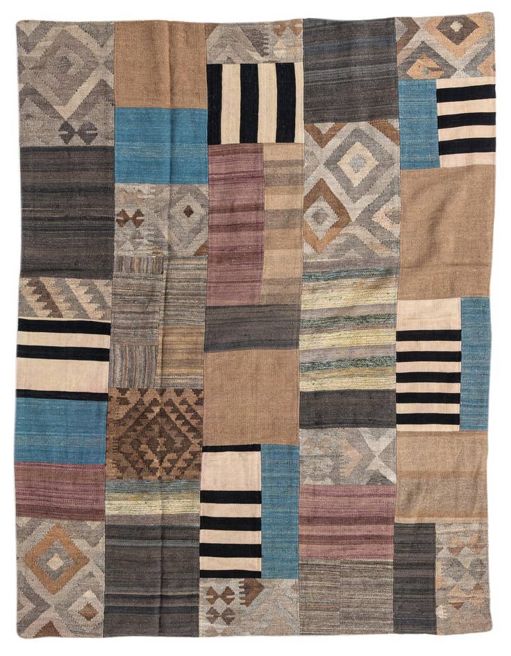Detail image of 5' 3 x 8' Hand Woven Kilim Patchwork Wool Rug