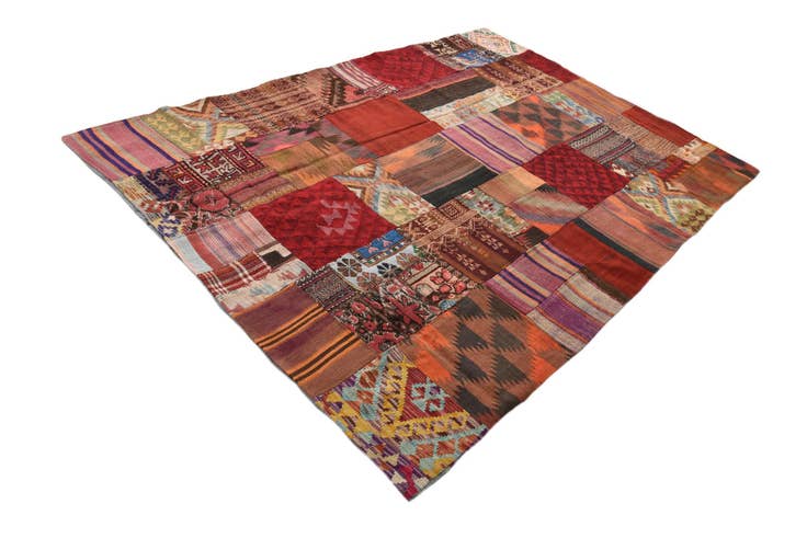 Detail image of 5' 7 x 8' Hand Woven Kilim Patchwork Wool Rug