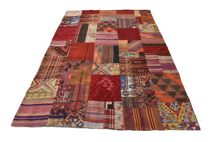 Detail image of 5' 7 x 8' Hand Woven Kilim Patchwork Wool Rug