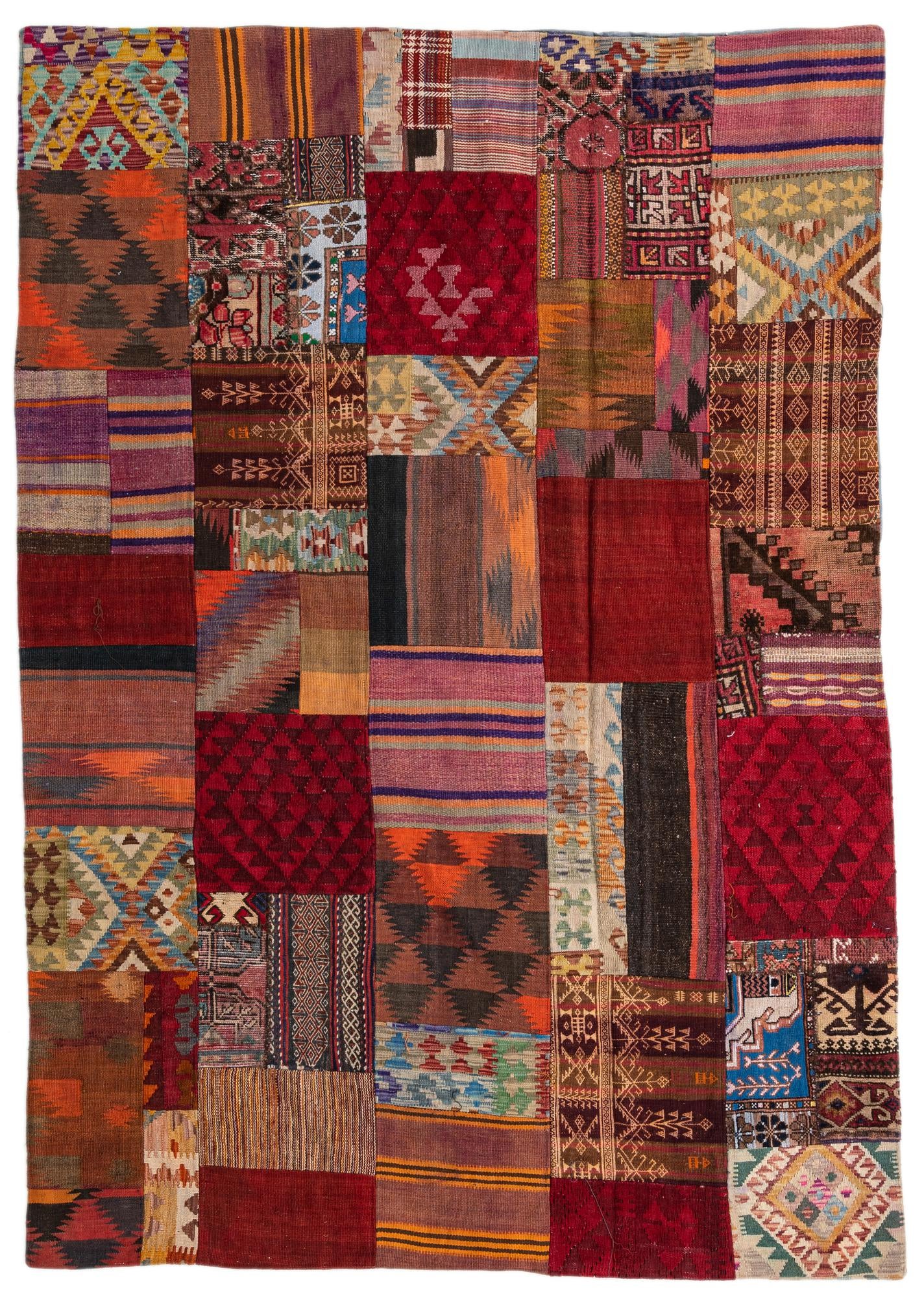5' 7 x 8' Hand Woven Kilim Patchwork Wool Rug