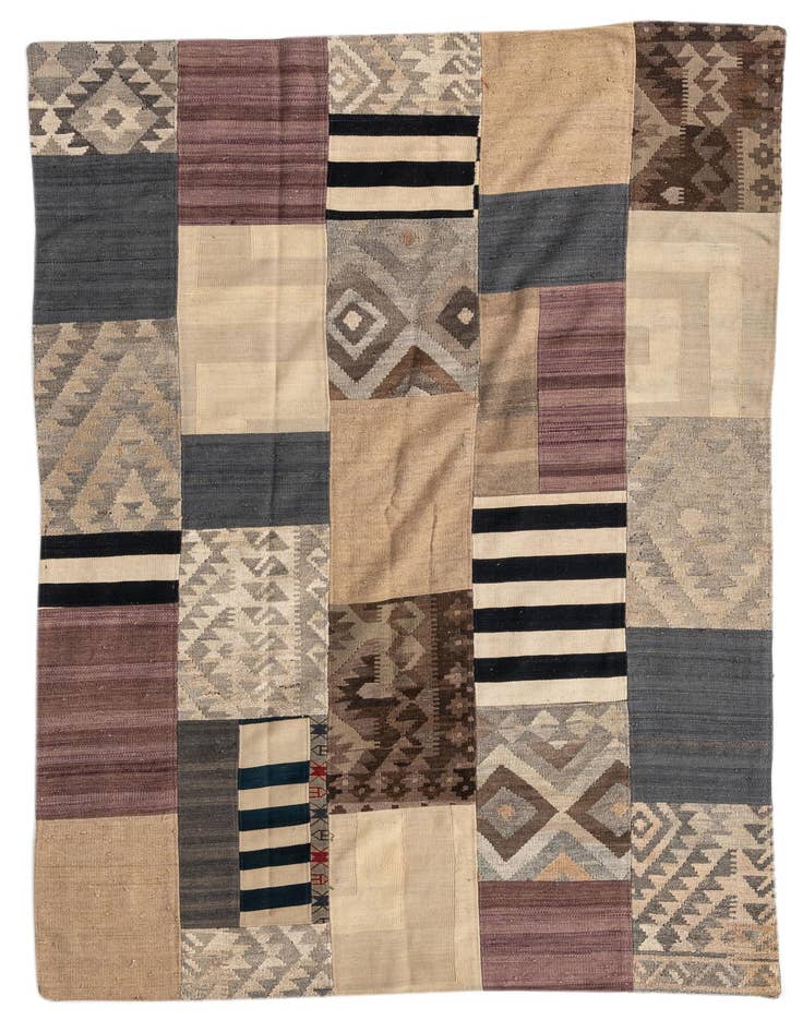 Detail image of 5' 5 x 7' 10 Hand Woven Kilim Patchwork Wool Rug