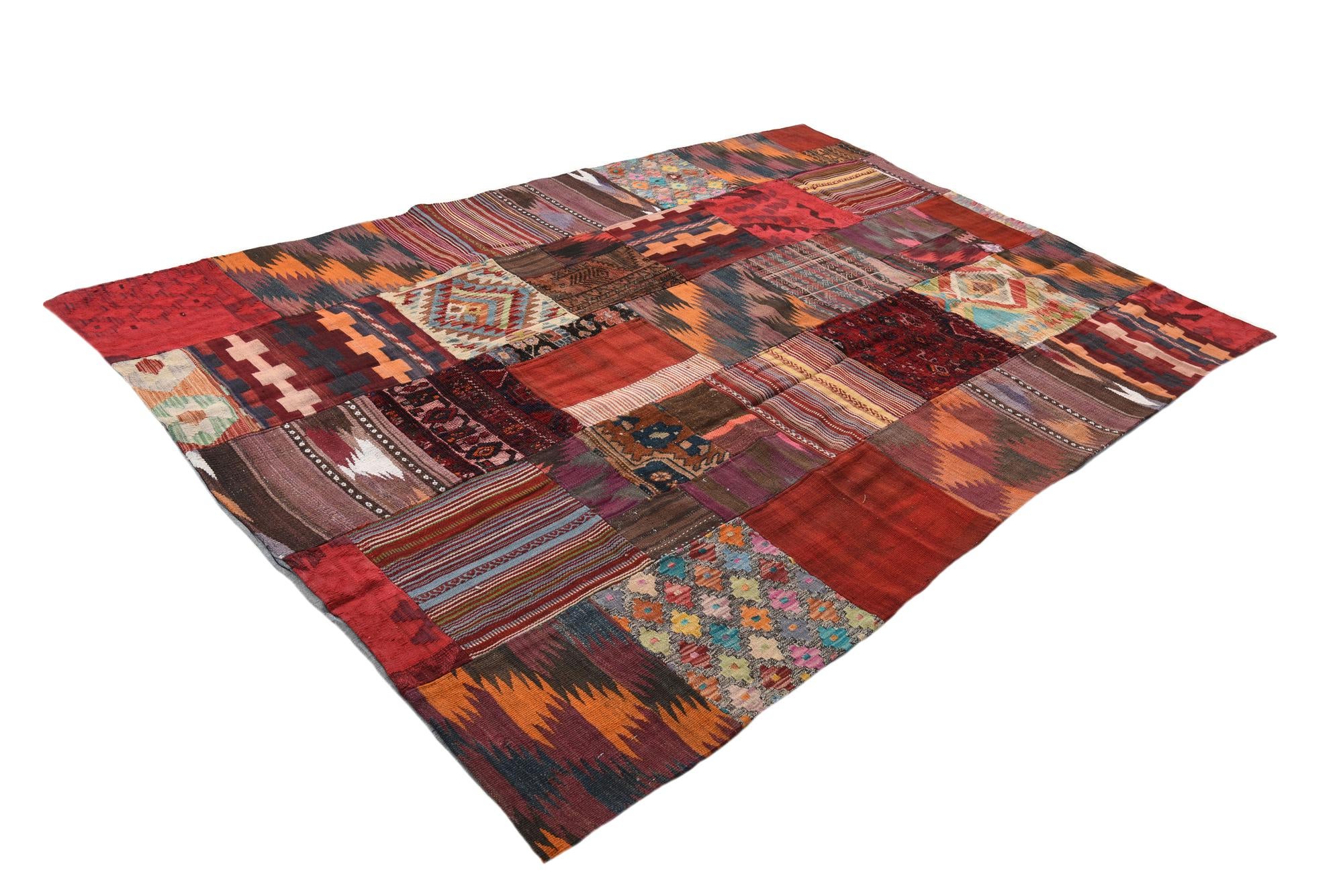5' 6 x 8' 2 Hand Woven Kilim Patchwork Wool Rug