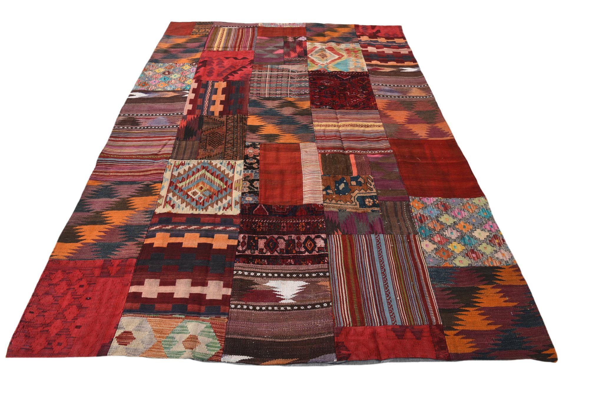 5' 6 x 8' 2 Hand Woven Kilim Patchwork Wool Rug