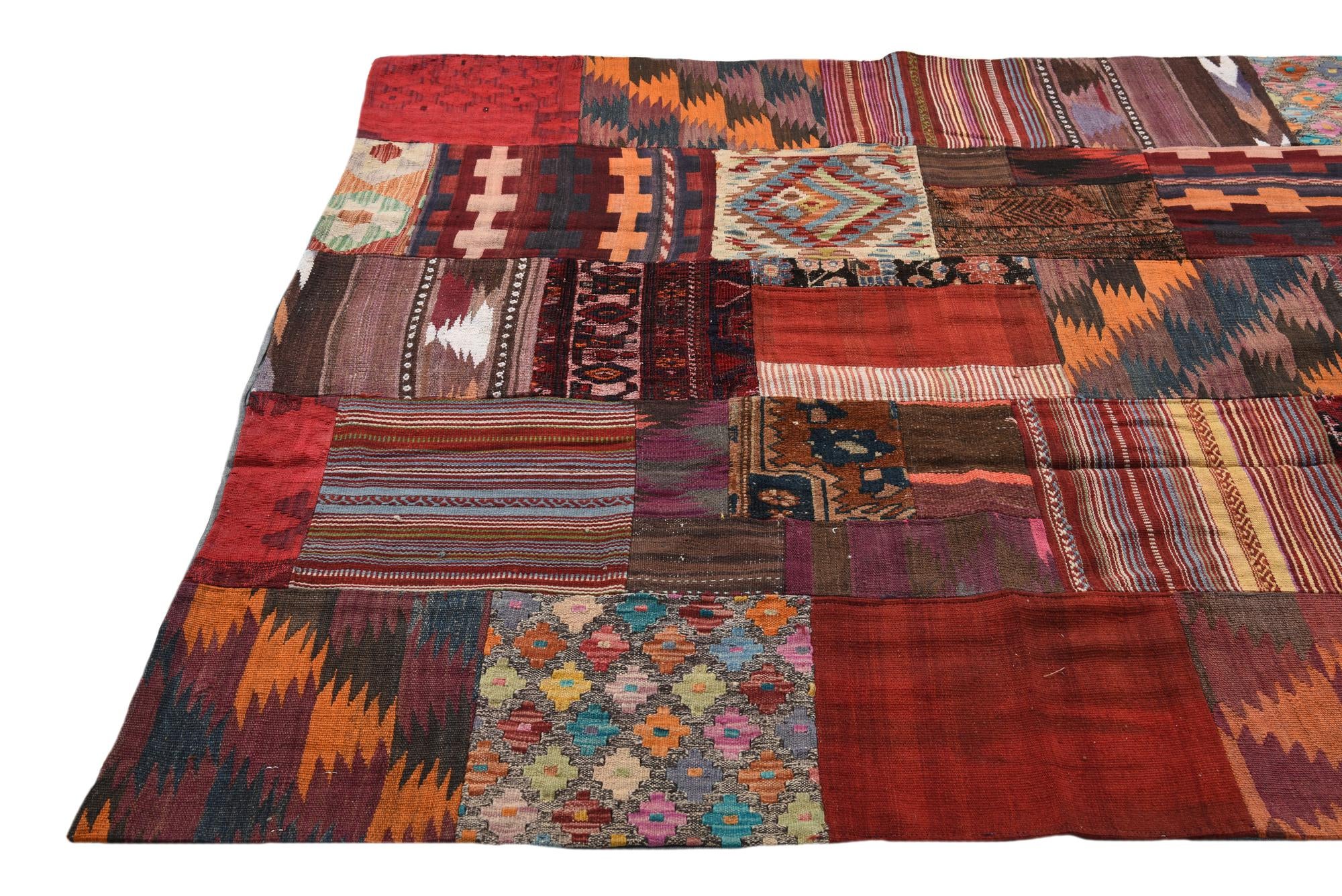 5' 6 x 8' 2 Hand Woven Kilim Patchwork Wool Rug