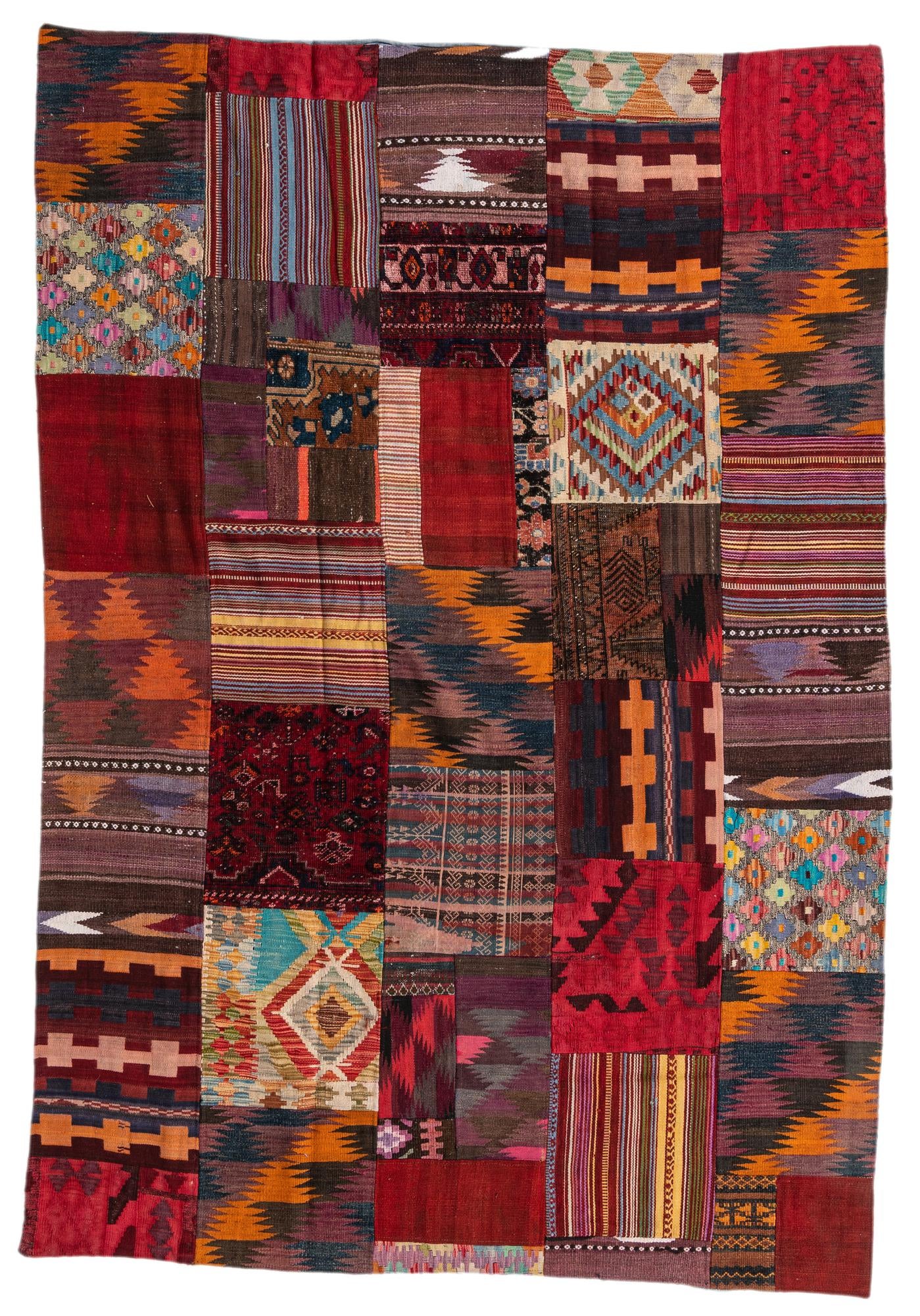 5' 6 x 8' 2 Hand Woven Kilim Patchwork Wool Rug