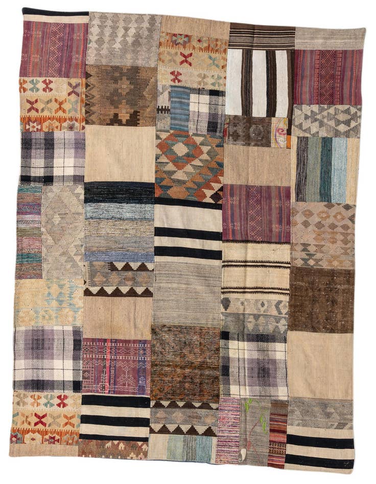 Detail image of 5' 5 x 7' 11 Hand Woven Kilim Patchwork Wool Rug