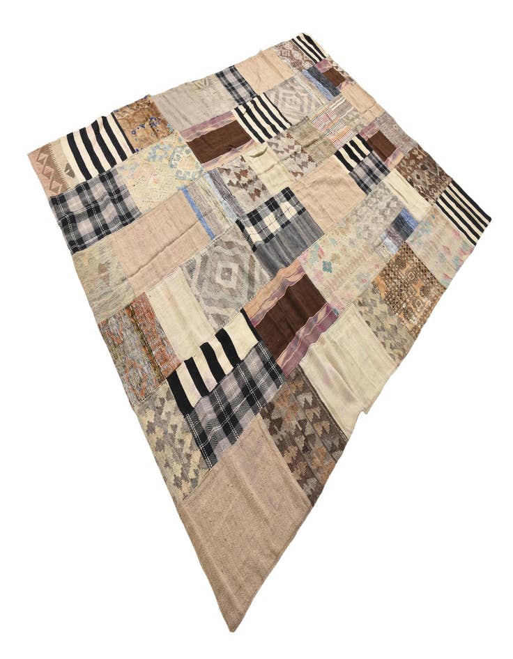 Detail image of 6' 8 x 9' 2 Hand Woven Kilim Patchwork Wool Rug