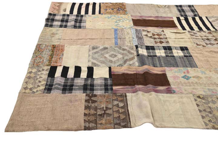 6' 8 x 9' 2 Hand Woven Kilim Patchwork Wool Rug