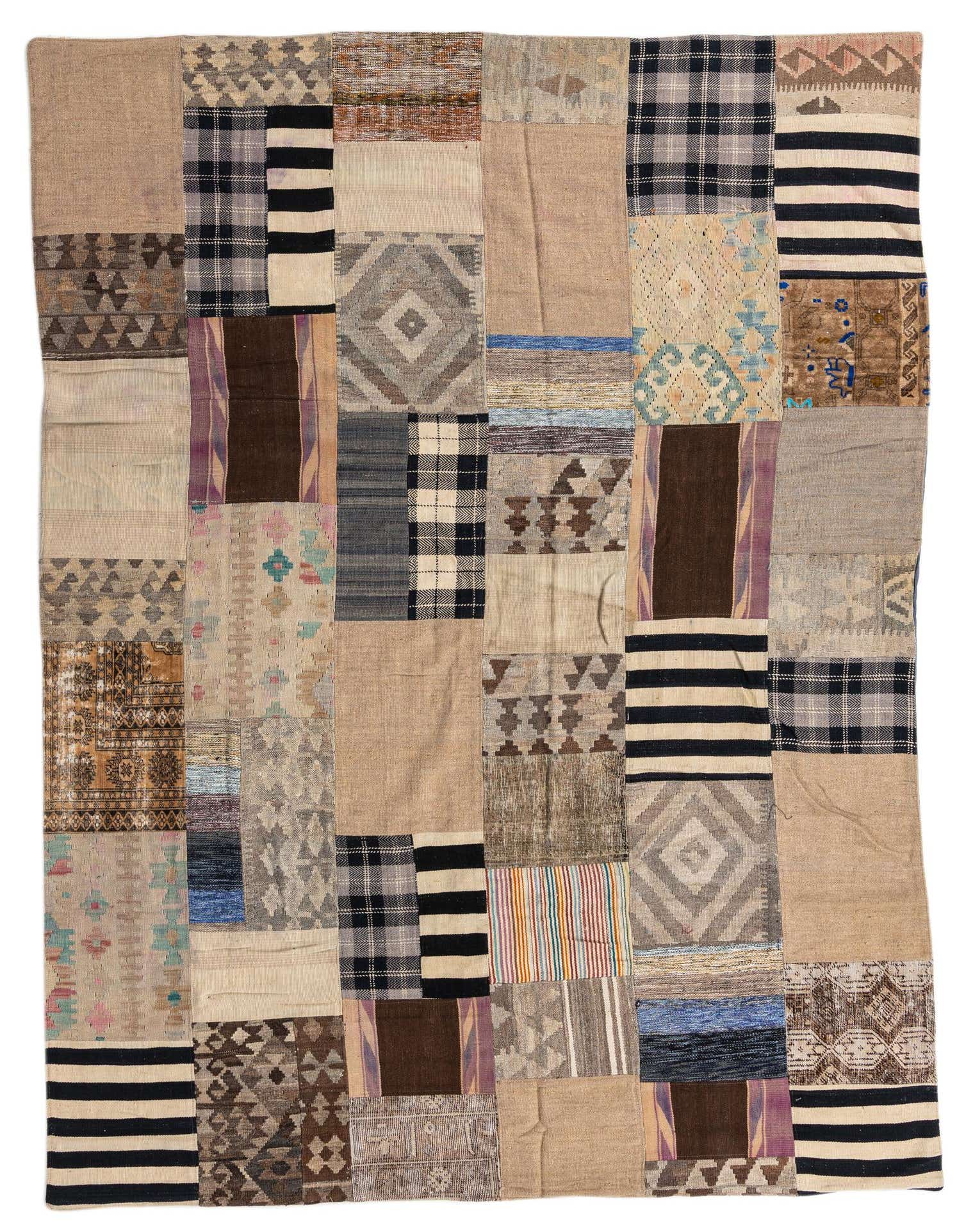 6' 8 x 9' 2 Hand Woven Kilim Patchwork Wool Rug