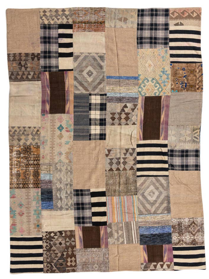 Detail image of 6' 8 x 9' 2 Hand Woven Kilim Patchwork Wool Rug