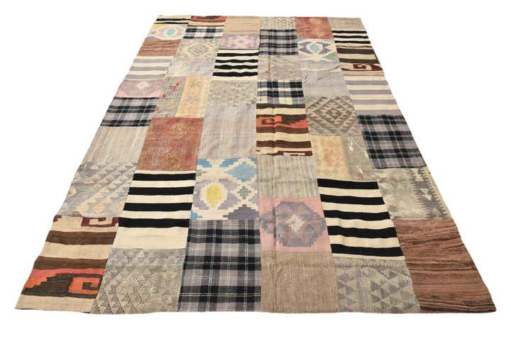 6' 8 x 9' 8 Hand Woven Kilim Patchwork Wool Rug