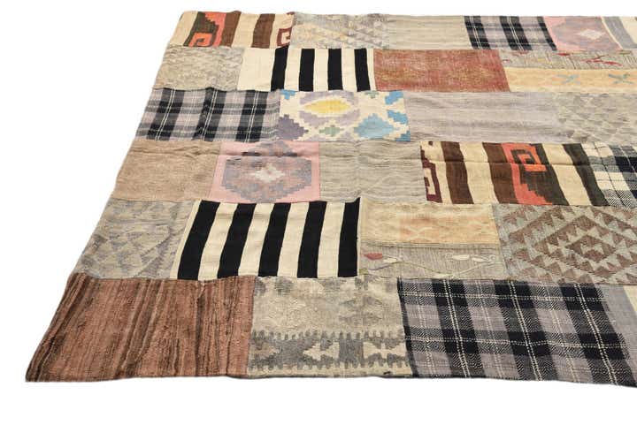 6' 8 x 9' 8 Hand Woven Kilim Patchwork Wool Rug