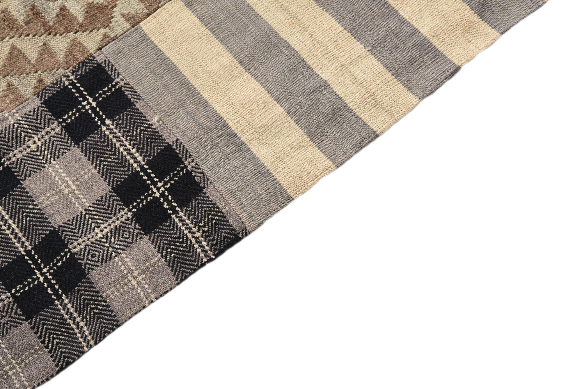 6' 8 x 9' 8 Hand Woven Kilim Patchwork Wool Rug