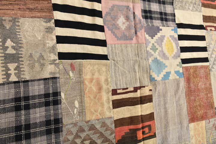 6' 8 x 9' 8 Hand Woven Kilim Patchwork Wool Rug