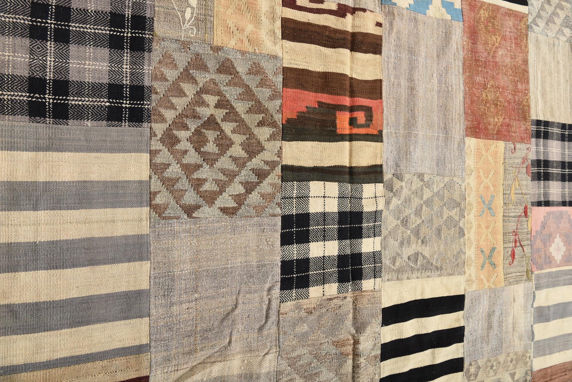 6' 8 x 9' 8 Hand Woven Kilim Patchwork Wool Rug