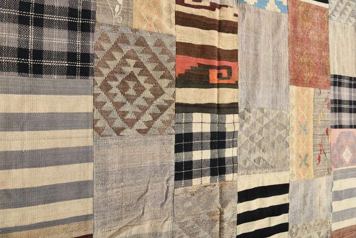 6' 8 x 9' 8 Hand Woven Kilim Patchwork Wool Rug