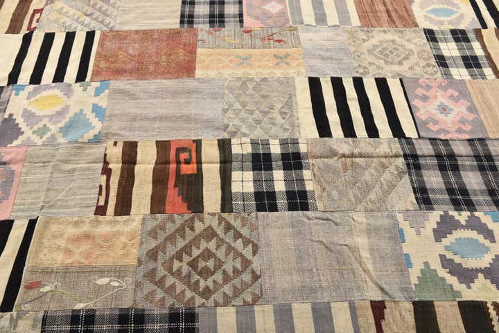 6' 8 x 9' 8 Hand Woven Kilim Patchwork Wool Rug
