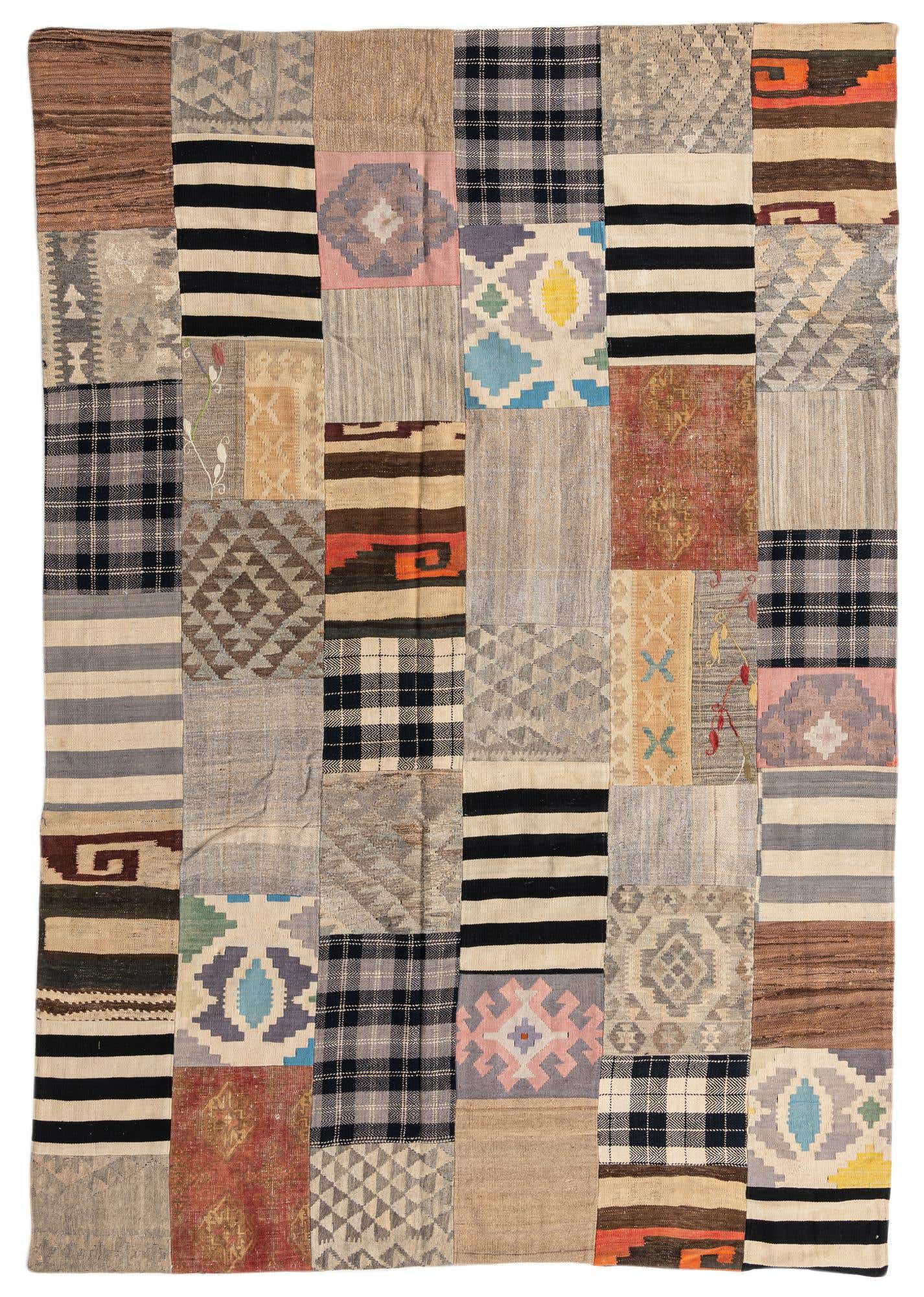 6' 8 x 9' 8 Hand Woven Kilim Patchwork Wool Rug