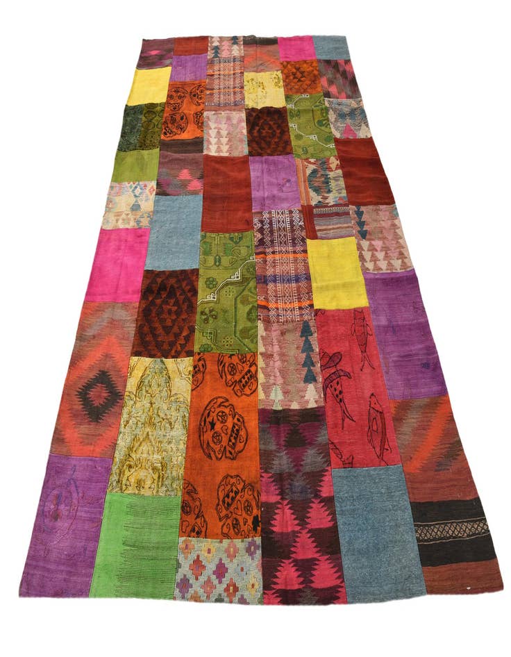 Detail image of 6' 7 x 9' 8 Hand Woven Kilim Patchwork Wool Rug