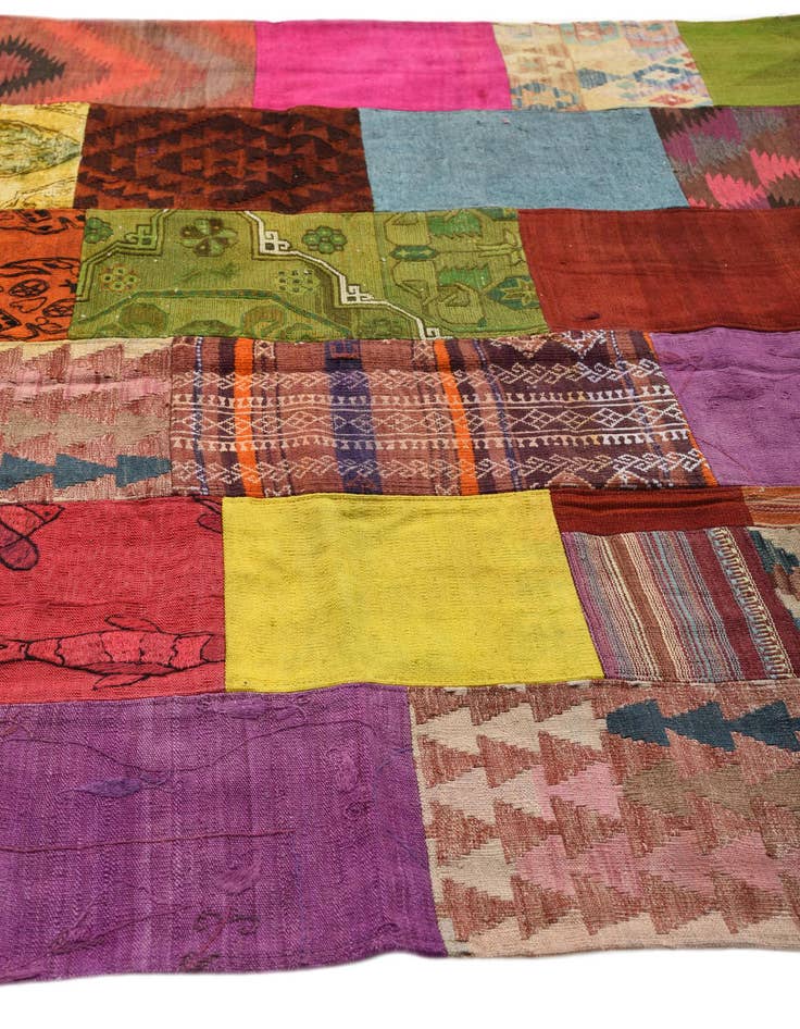 Detail image of 6' 7 x 9' 8 Hand Woven Kilim Patchwork Wool Rug