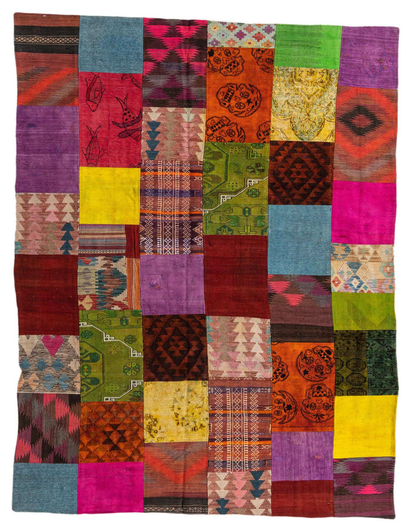 6' 7 x 9' 8 Hand Woven Kilim Patchwork Wool Rug