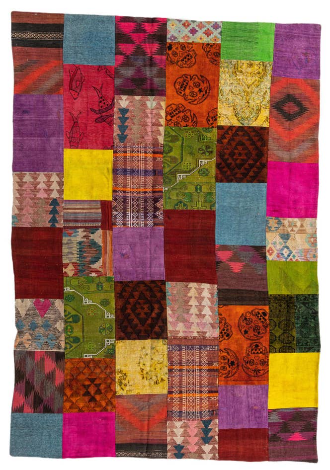 Detail image of 6' 7 x 9' 8 Hand Woven Kilim Patchwork Wool Rug