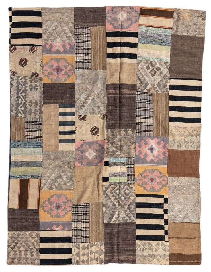 Detail image of 6' 6 x 9' 8 Hand Woven Kilim Patchwork Wool Rug