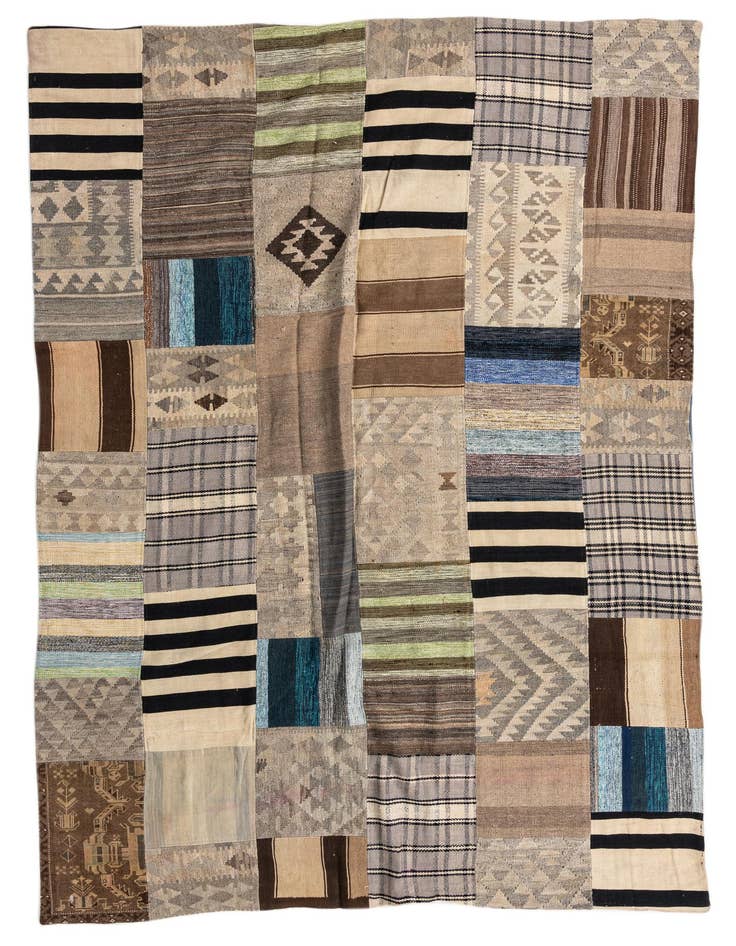 Detail image of 6' 7 x 9' 8 Hand Woven Kilim Patchwork Wool Rug