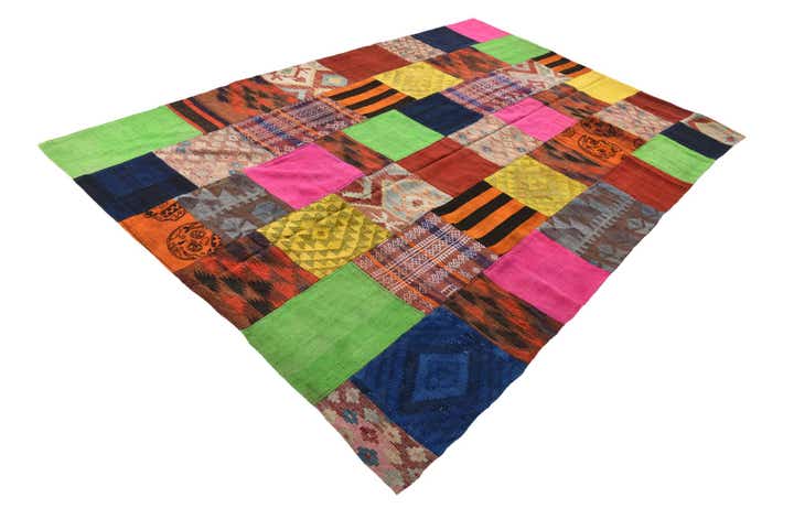 6' 7 x 9' 7 Hand Woven Kilim Patchwork Wool Rug