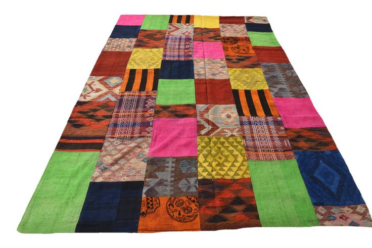 Detail image of 6' 7 x 9' 7 Hand Woven Kilim Patchwork Wool Rug