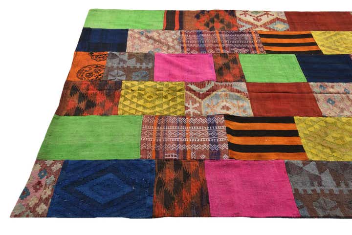6' 7 x 9' 7 Hand Woven Kilim Patchwork Wool Rug