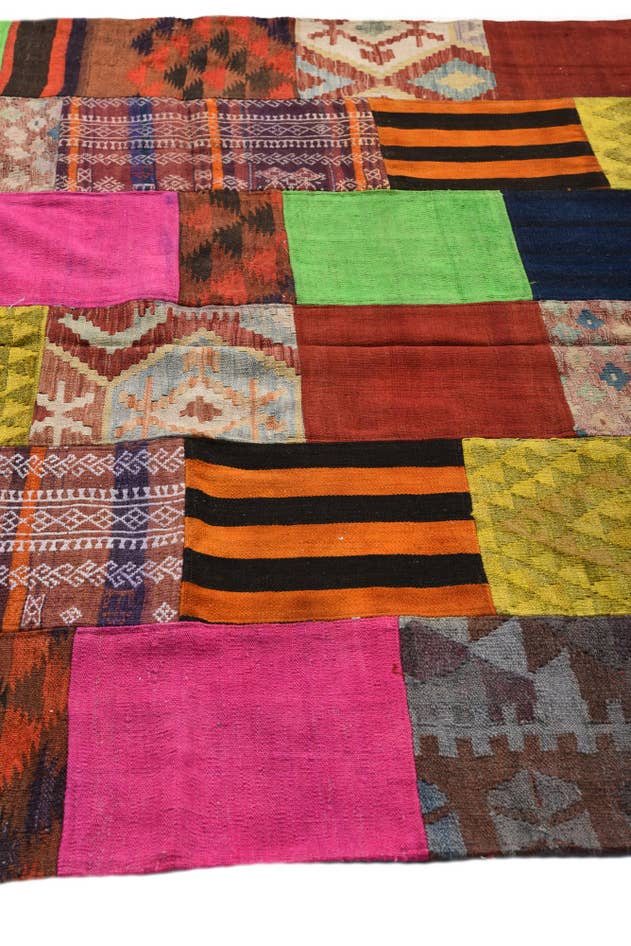 Detail image of 6' 7 x 9' 7 Hand Woven Kilim Patchwork Wool Rug