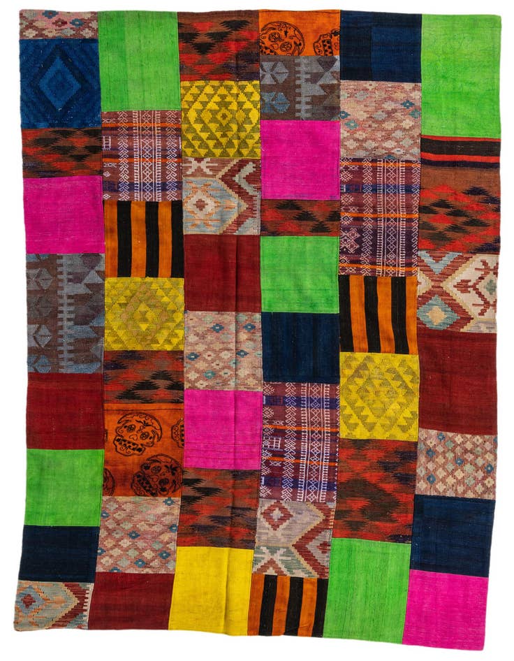 Detail image of 6' 7 x 9' 7 Hand Woven Kilim Patchwork Wool Rug
