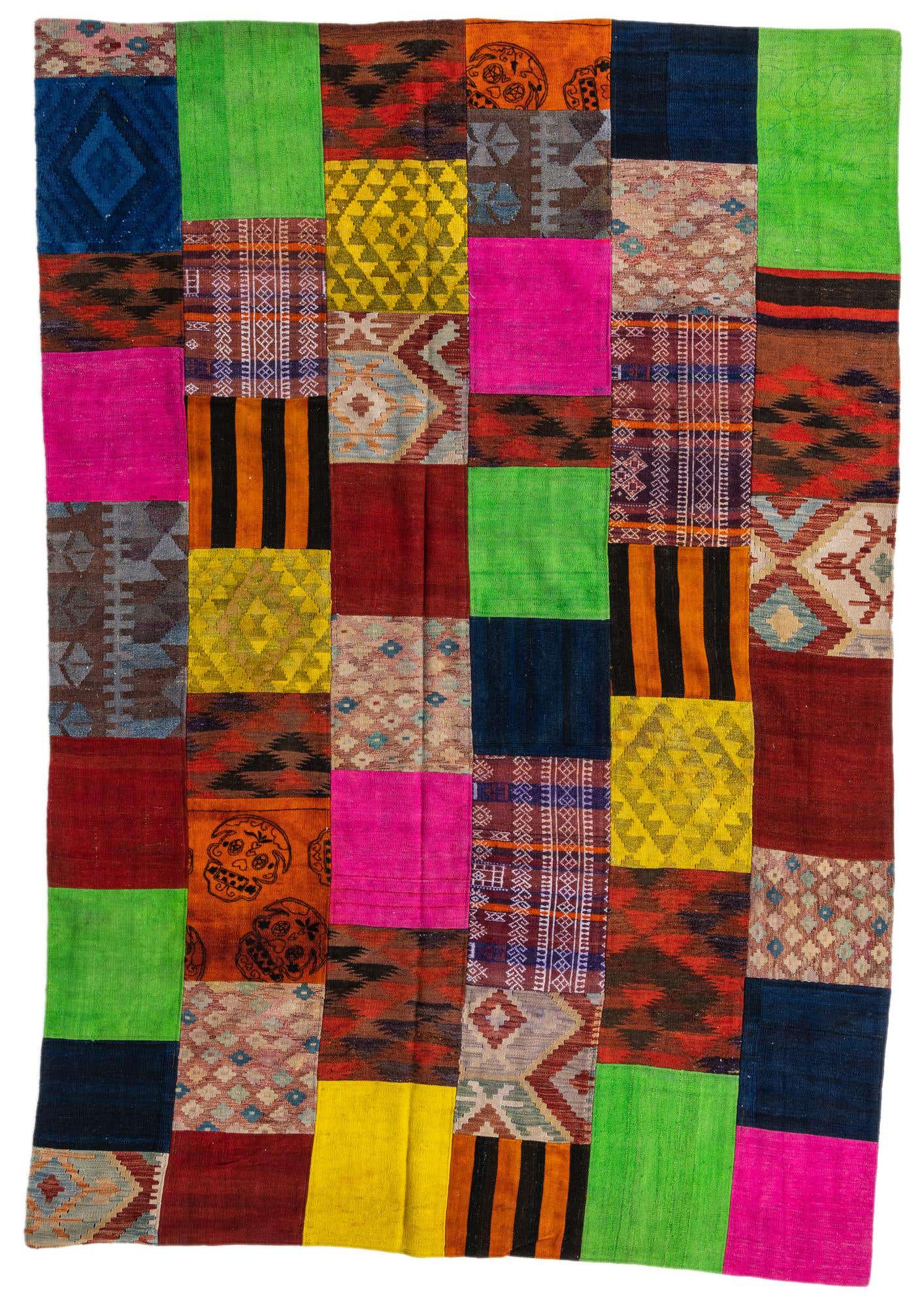 6' 7 x 9' 7 Hand Woven Kilim Patchwork Wool Rug