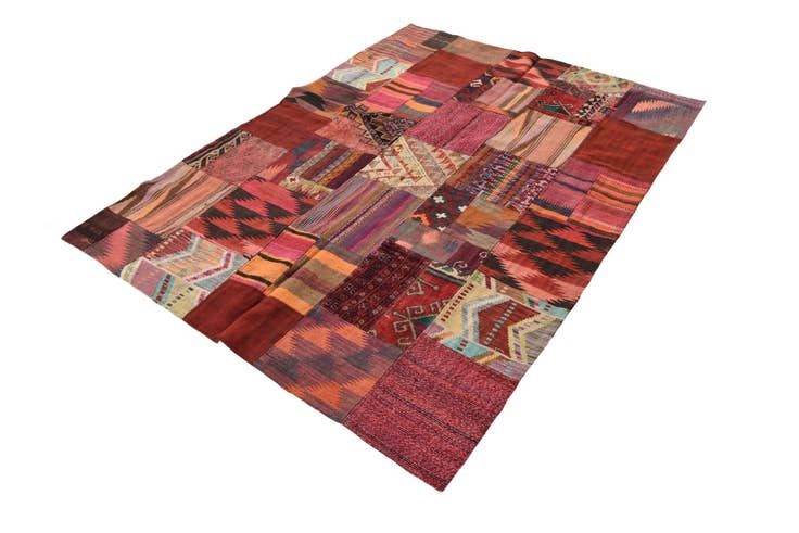 Detail image of 4' 10 x 6' 5 Hand Woven Kilim Patchwork Wool Rug