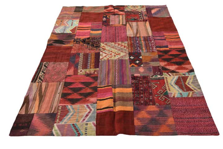 4' 10 x 6' 5 Hand Woven Kilim Patchwork Wool Rug