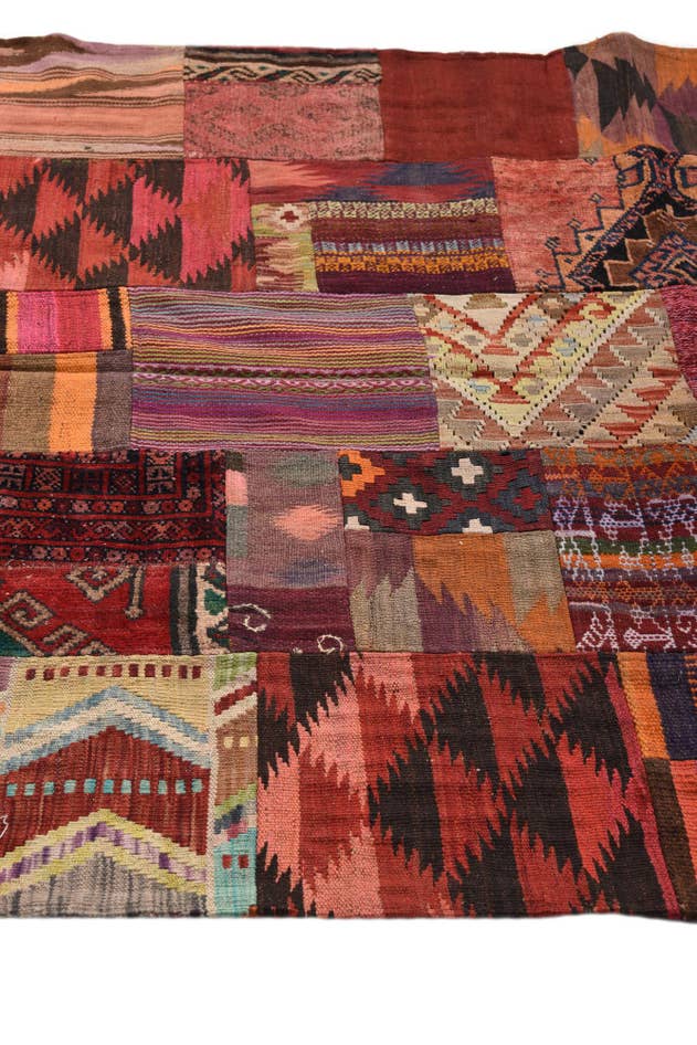 Detail image of 4' 10 x 6' 5 Hand Woven Kilim Patchwork Wool Rug