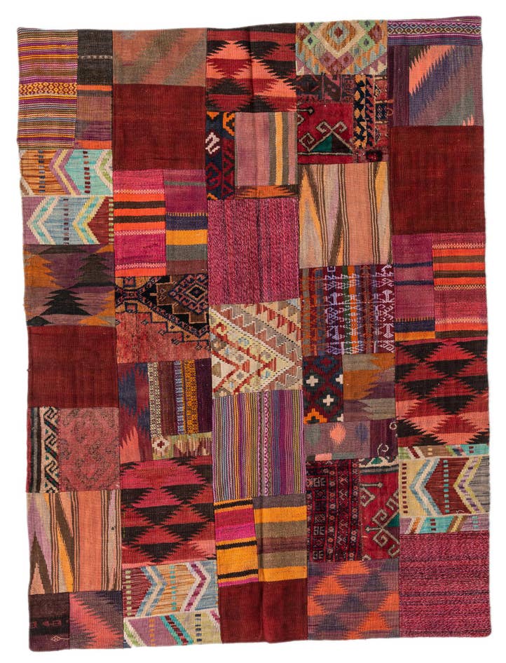 Detail image of 4' 10 x 6' 5 Hand Woven Kilim Patchwork Wool Rug
