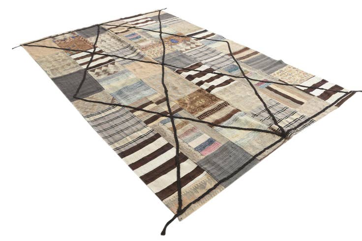 Detail image of 6' 6 x 9' 7 Hand Woven Kilim Patchwork Wool Rug