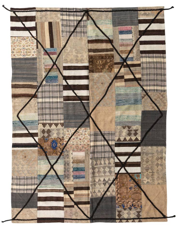 Detail image of 6' 6 x 9' 7 Hand Woven Kilim Patchwork Wool Rug