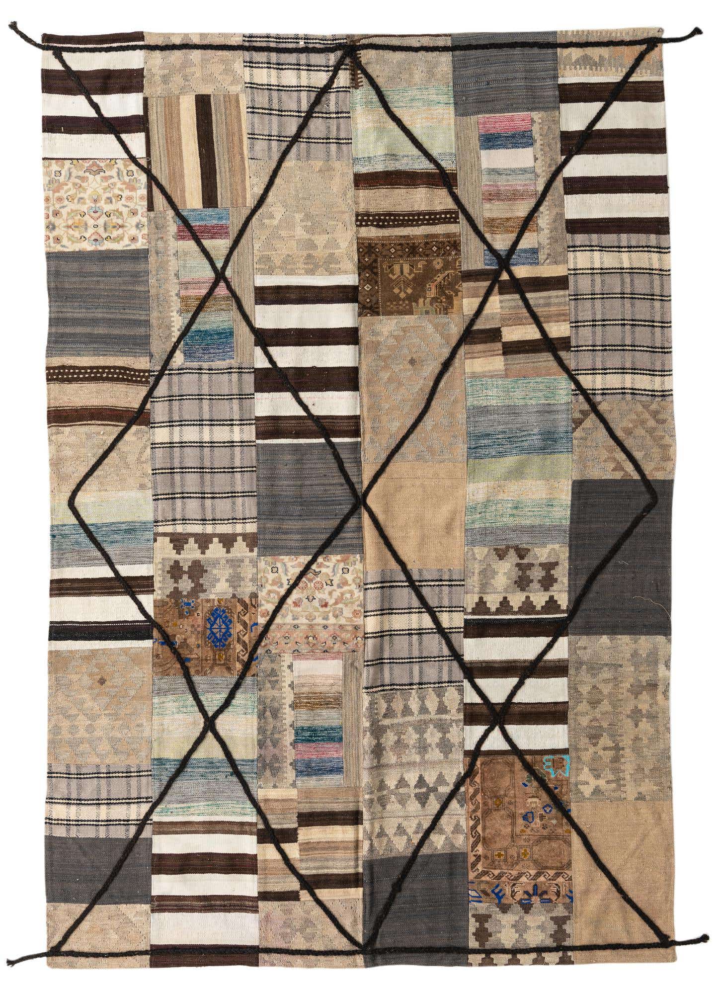 6' 6 x 9' 7 Hand Woven Kilim Patchwork Wool Rug