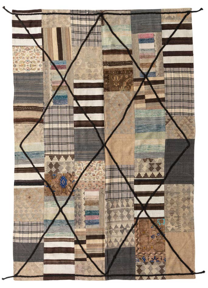 Detail image of 6' 6 x 9' 7 Hand Woven Kilim Patchwork Wool Rug