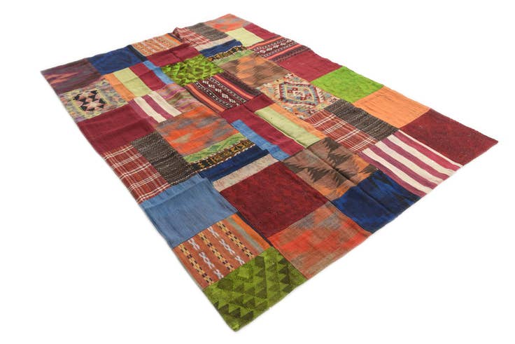 Detail image of 5' 8 x 8' Hand Woven Kilim Patchwork Wool Rug