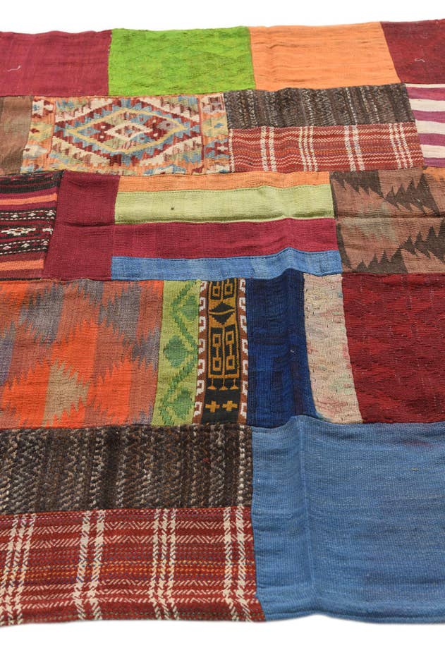 Detail image of 5' 8 x 8' Hand Woven Kilim Patchwork Wool Rug