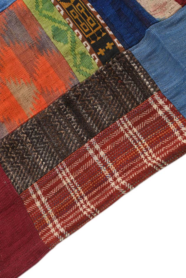 Detail image of 5' 8 x 8' Hand Woven Kilim Patchwork Wool Rug