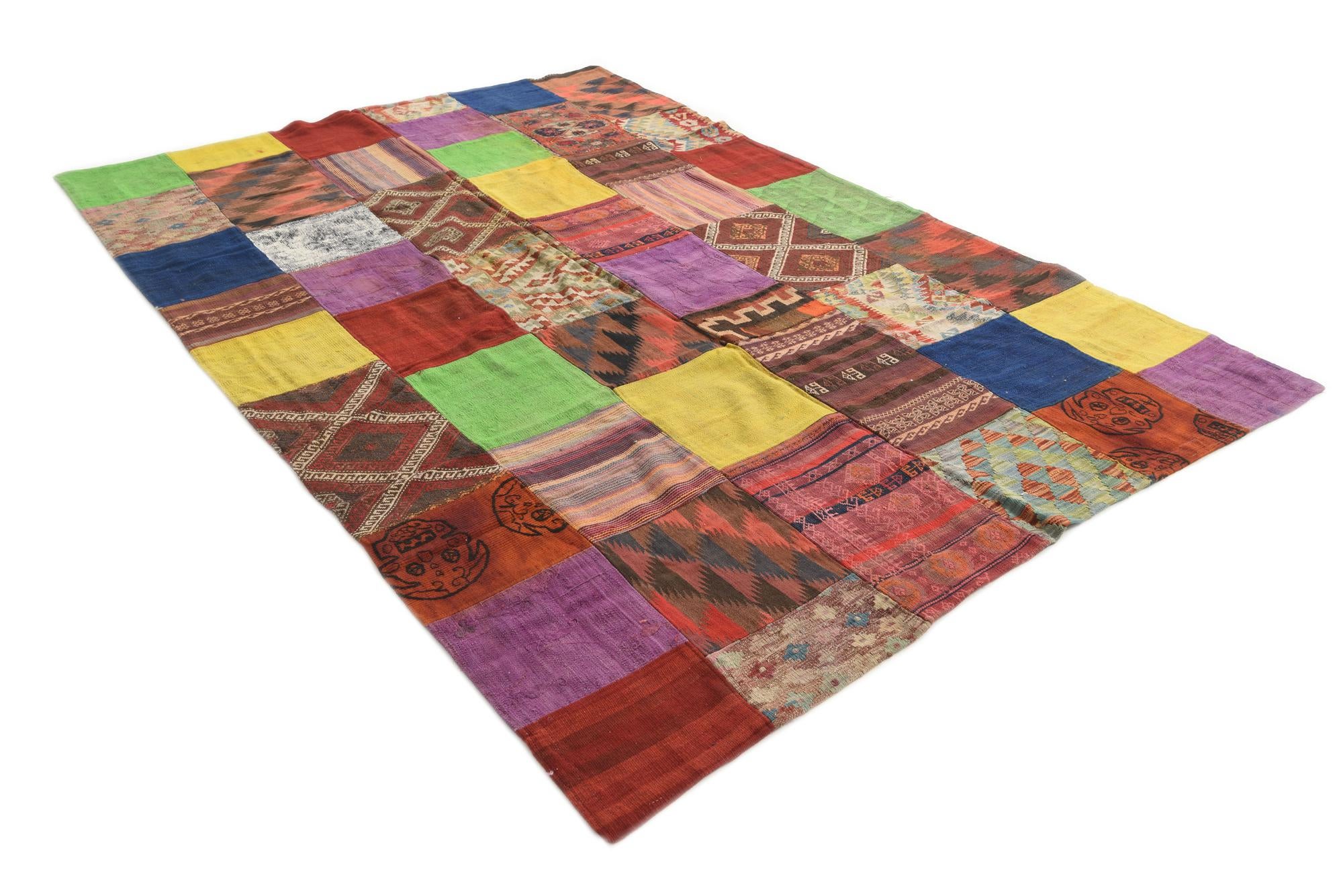 6' 9 x 9' 8 Hand Woven Kilim Patchwork Wool Rug
